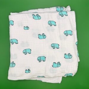 ADEN + ANAIS Cotton Muslin Swaddle Baby Blanket Teal Aqua Elephant JUNGLE JAM